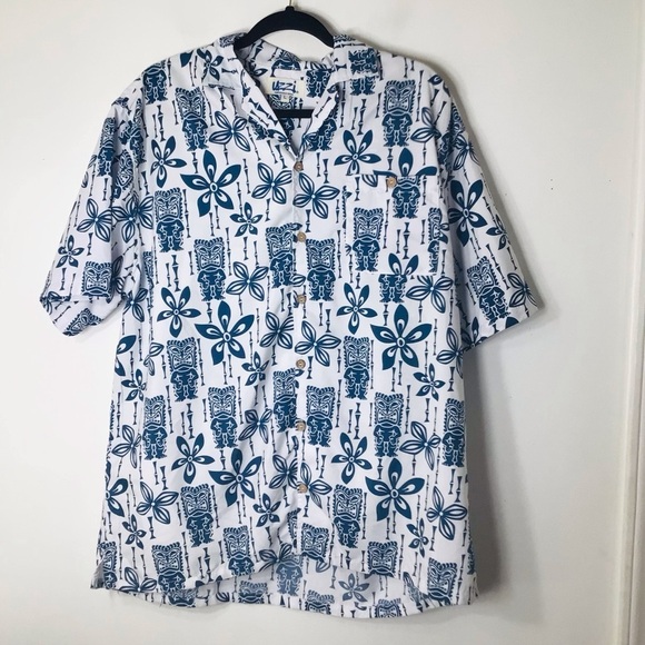 Uzzi men button up shirt large vacation blue white - Picture 1 of 10